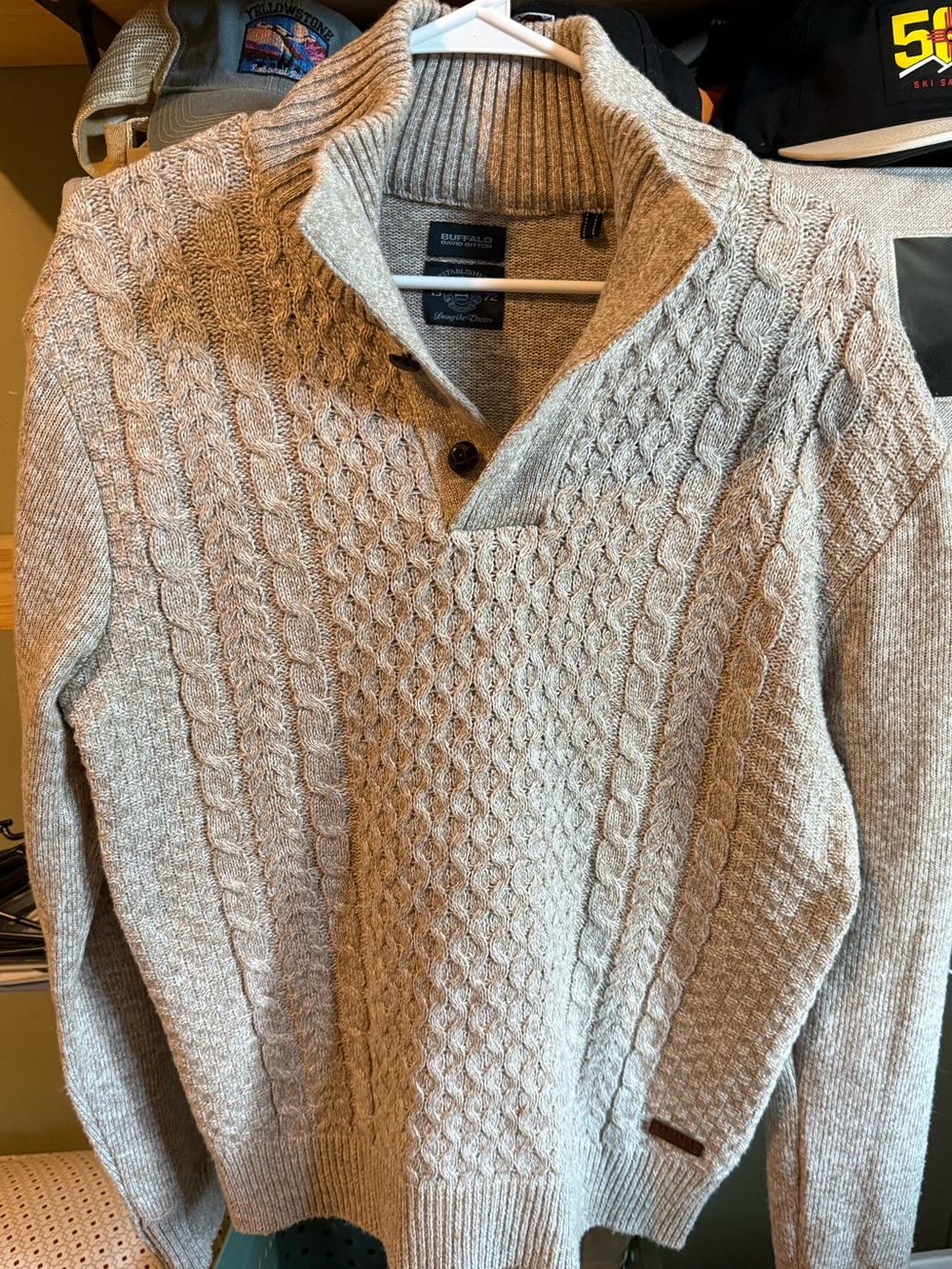 Buffalo David Bitton Men's Cable Knit V-Neck Sweater - Light Gray